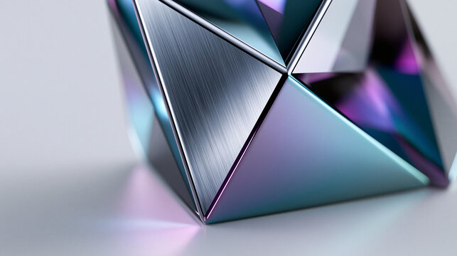 Metallisches geometrisches Objekt mit blauem Glanz auf wei&szlig;em Grund