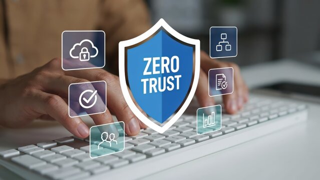 Zero trust security concept with digital shield icon