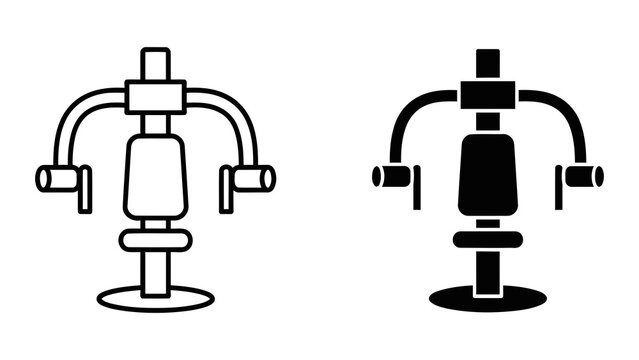 Gym equipment chest press machine vector icon set in outline and solid black design style