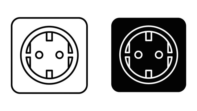 Electrical wall socket outlet vector icon set in outline and solid black design styles