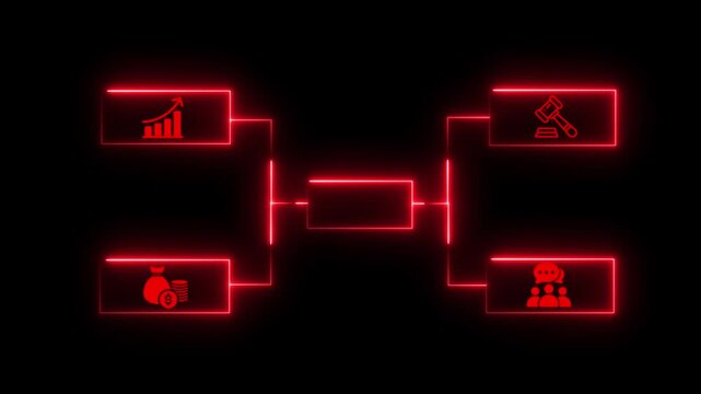 Glowing Neon man Tech Flowchart Bracket Animation Neon Graphic Diagram Animation Showing Concept with Business Icons Organization Chart Animation with Business Icons.