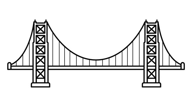Suspension bridge line icon. Minimalist vector illustration of a famous landmark.