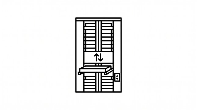 Minimalist black line icon representing a commercial freight elevator