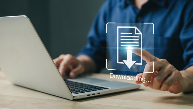 Person interacting with a digital file download interface