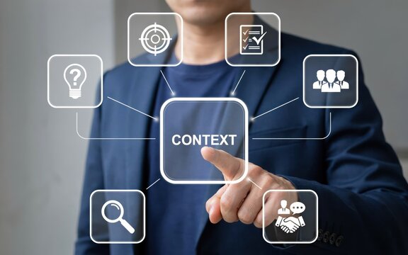 Business professional interacting with digital context interface