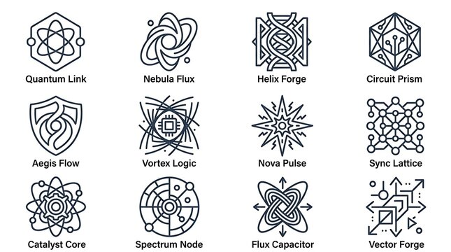 Abstract Science and Technology Line Icon Set