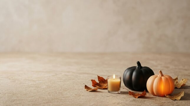 Halloween jack-o'-lantern with carved face and candle glow