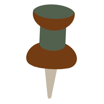 Rustic brown and green pushpin on white