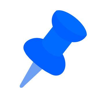 A bright blue thumbtack, simple, isolated graphic