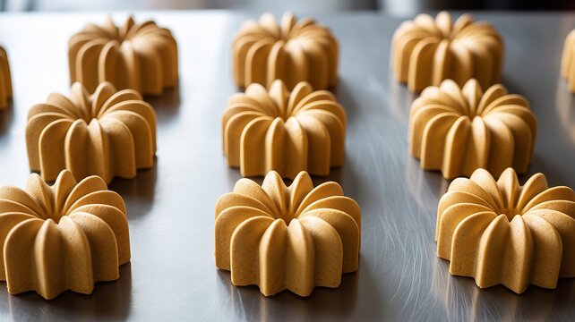 Freshly baked mini pumpkin pies arranged in rows on a marble countertop for autumn dessert display