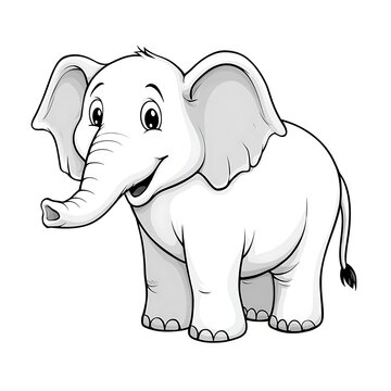 Cartoon baby elephant smiling happily with big ears and trunk
