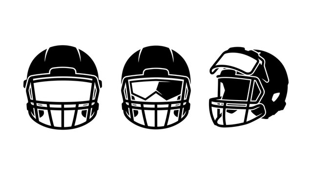 Three Different Styles Black And White Football Helmets Design Vector Illustration