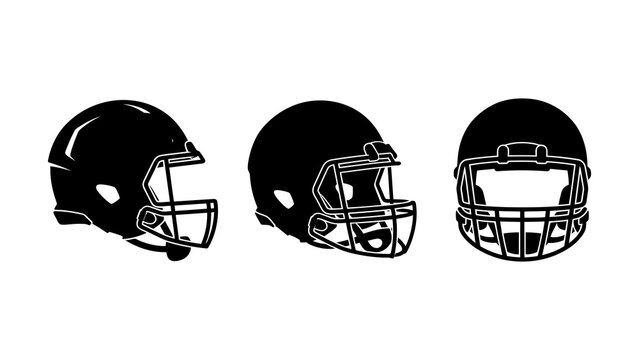 Three Different Styles Of Football Helmets In Black And White Vector Design