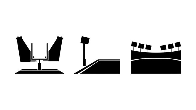 Three different types of ski jump ramps illustration with transparent background