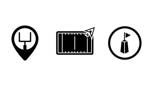 Three Icons Showing Basketball Court Location Measurement And Flagpole
