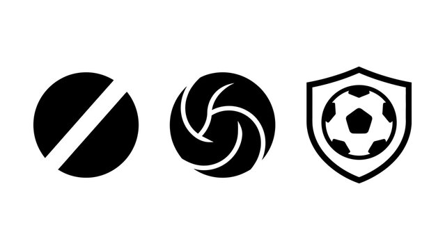 Three Unique Black And White Sports And Logo Style Icons Set