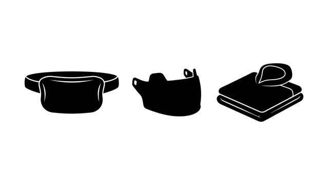 Three stylish black silhouette icons of everyday portable items