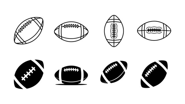 Various American football icons in different line art styles and colors