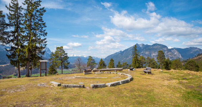 Natural sundial halfway up the Wank mountain near Garmisch. landscape upper bavaria