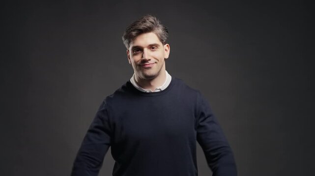 Skeptical Adult Man Making Air Quotes With Both Hands And Cynical Expression, Sarcastic Male Questioning Someone Words, Doubt, Irony, Suspicion And Distrust Concept