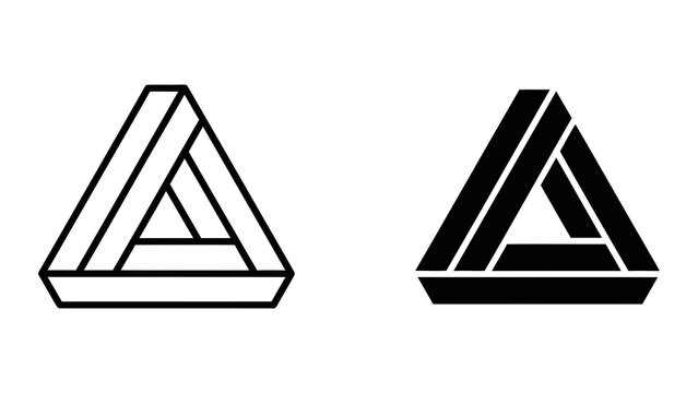 Impossible triangle geometric shape in outline and solid black vector illustration