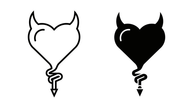 Devil heart with horns and tail vector icon set for love and romance mischief concepts