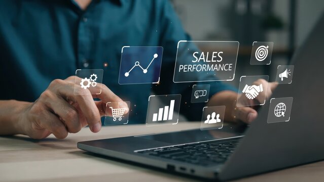 Businessman analyzing sales performance on laptop