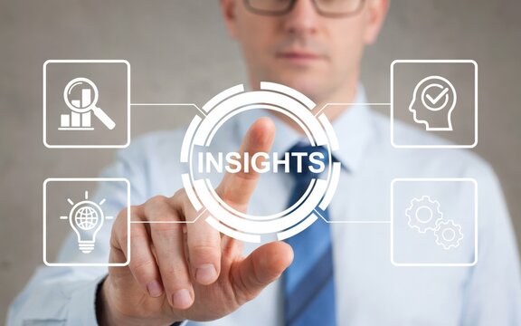 Businessman touching digital interface with insights icon