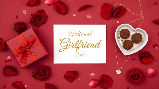 National Girlfriend Day Card with Roses and Gifts