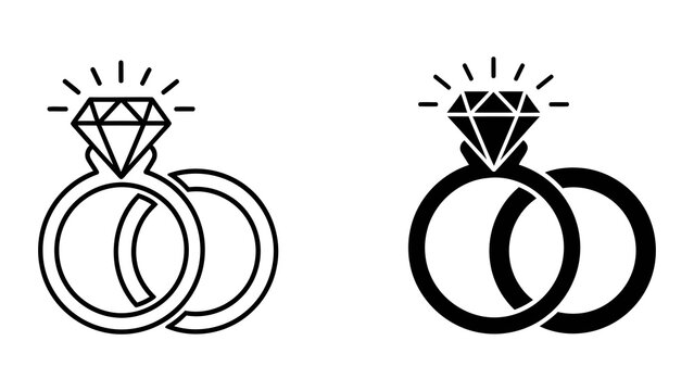 Wedding diamond engagement ring icon set isolated on transparent background vector