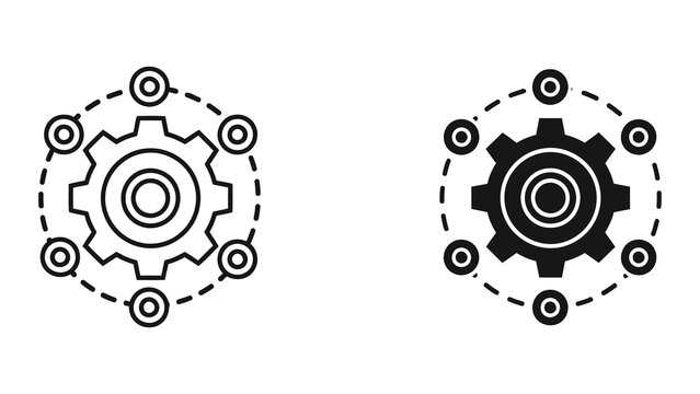 Workflow process gear with connected nodes vector icon for business system analysis