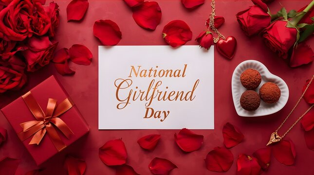 National Girlfriend Day Card with Roses and Gifts