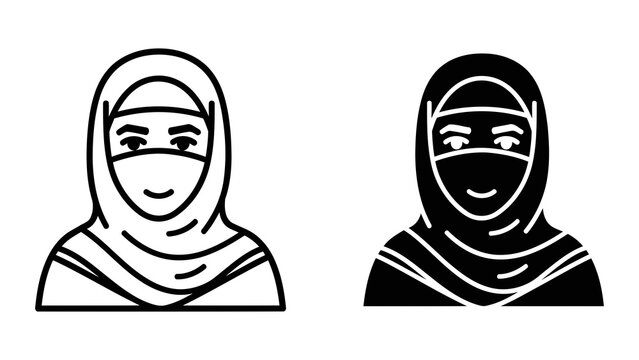 Portrait of a woman wearing a hijab in outline and solid vector for diversity branding