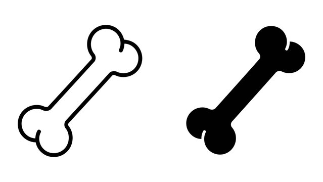 Dog bone vector icon set in outline and solid styles for pet shop branding