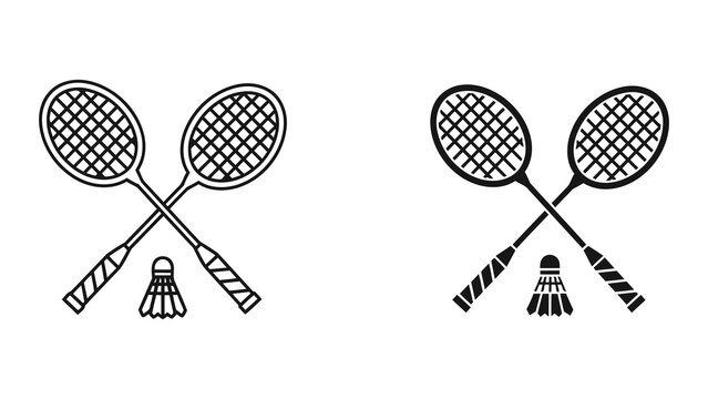 Badminton racket shuttlecock sports equipment vector icon set