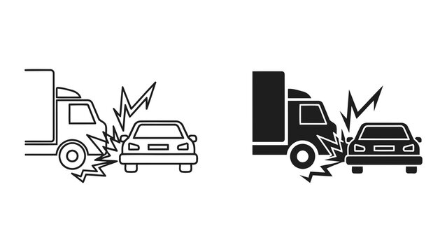 Road accident with truck and car collision vector icon on isolated white background