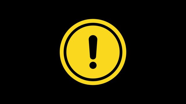 Warning sign with exclamation mark on black screen. alert , risk , safety, danger road warning sign animation. Exclamation marks and caution warning sign. 4k video