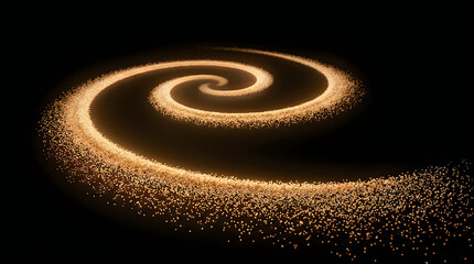 Naklejka premium Golden Glowing Spiral Galaxy Trail Floating in Dark Cosmic Space