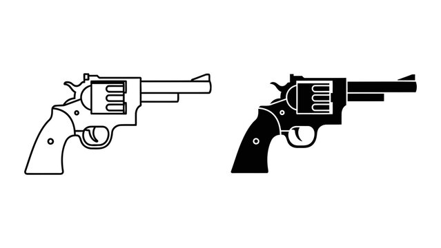 Classic revolver handgun icon in bold and line style vector graphic illustration