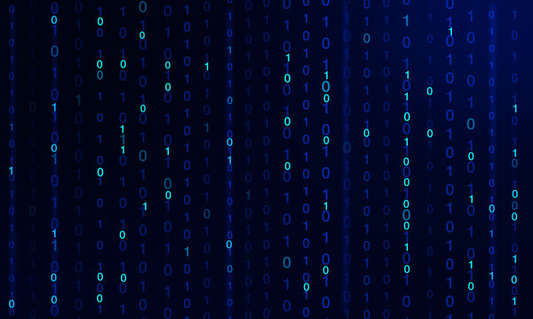 Blue Binary Code Digital Technology Background with Glowing Data Numbers