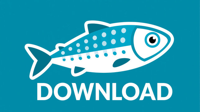 Wei&szlig;es Fischsymbol mit Download Schriftzug auf t&uuml;rkisem Hintergrund