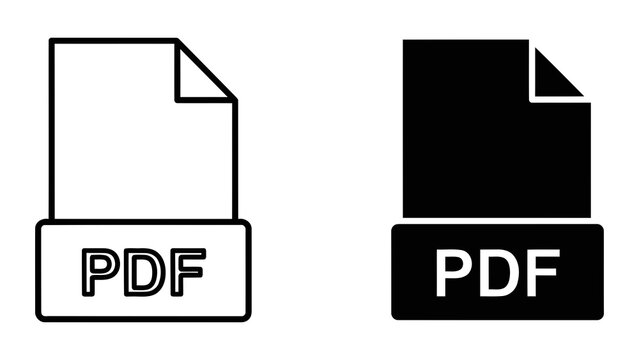 Professional PDF document file format icons in outline and solid vector design style
