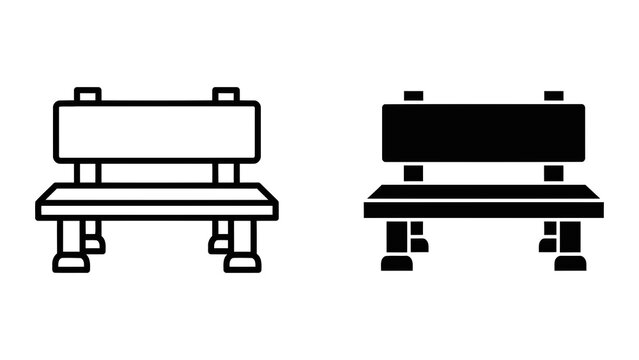 Park bench wooden seat icon isolated on transparent background vector set