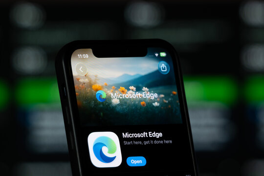 San Francisco, United States - 11 July 2026: App Store page of the Microsoft Edge app is seen on a smartphone screen.