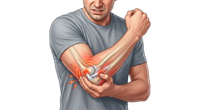 Man experiencing sharp pain and inflammation in his elbow joint