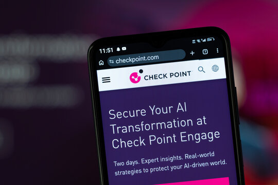 Tel Aviv, Israel - 07 Aug 2026: Mobile website of Check Point Software Technologies is seen on a smartphone screen.