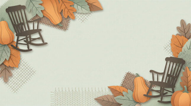 Halloween 2026 autumn background with pumpkins and rocking chairs