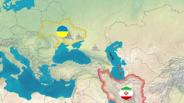 Ukraine to Caspian Sea Maritime Security and Drone Route Map Animation