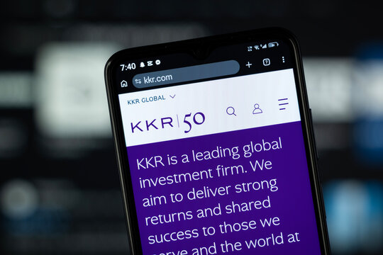 New York, United States - 02 August 2026: Close-up of KKR homepage on a smartphone.