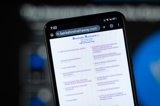 Omaha, United States - 02 August 2026: Close-up of Berkshire Hathaway homepage on a smartphone.
